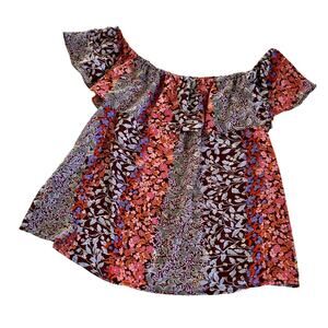 Maeve Anthropologie Vallita Purple Pink Floral Off
Shoulder Blouse Size Medium